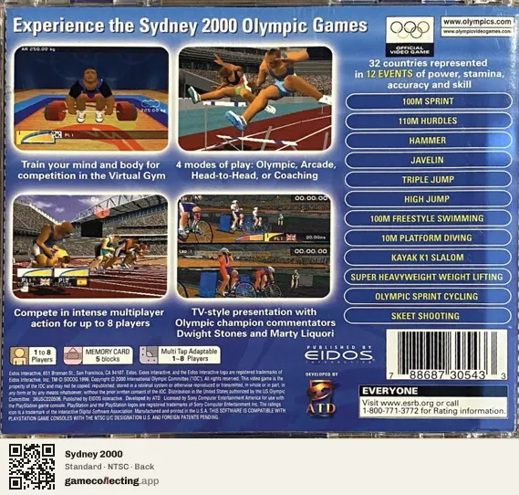 Sydney 2000 PlayStation, NTSC box back