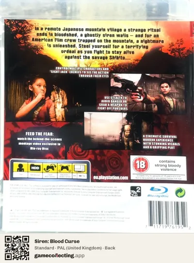 Siren: Blood Curse PlayStation 3, United Kingdom box back