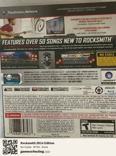 Rocksmith 2014 Edition PlayStation 3, NTSC box back