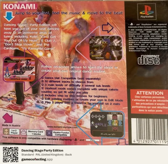 Dancing Stage Party Edition PlayStation, United Kingdom box back