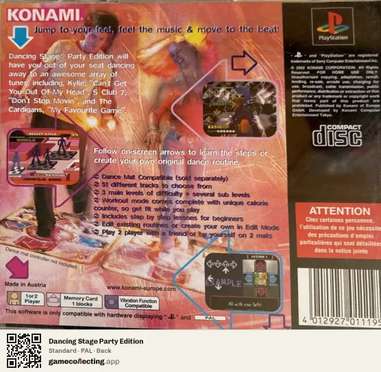 Dancing Stage Party Edition PlayStation, PAL box back