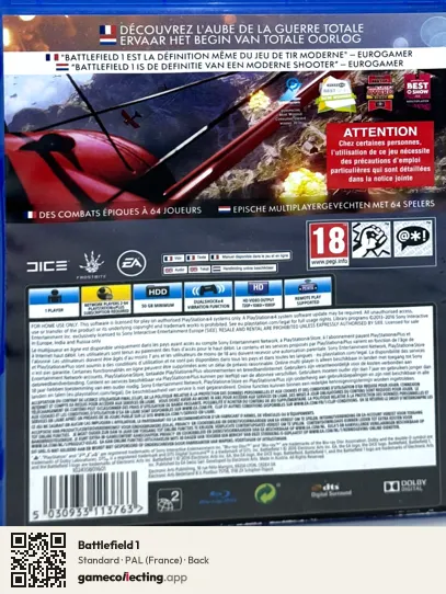 Battlefield 1 PlayStation 4, France box back