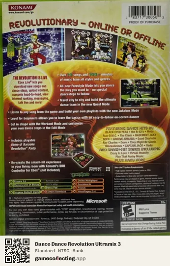 Dance Dance Revolution Ultramix 3 Xbox, NTSC box back