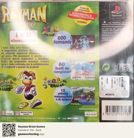 Rayman Brain Games PlayStation, PAL box back