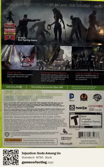 Injustice: Gods Among Us Xbox 360, NTSC box back