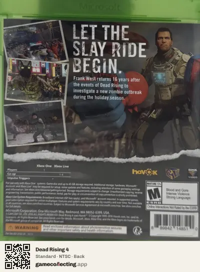 Dead Rising 4 Xbox One, NTSC box back