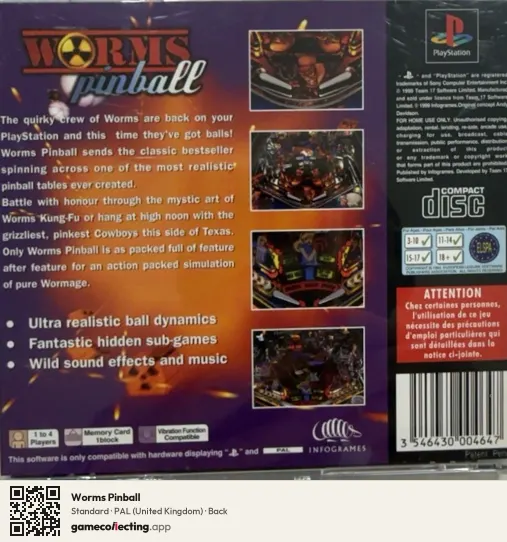 Worms Pinball PlayStation, United Kingdom box back