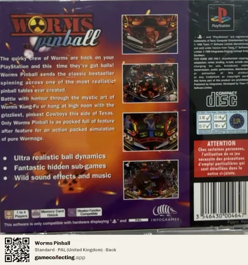 Worms Pinball PlayStation, United Kingdom box back