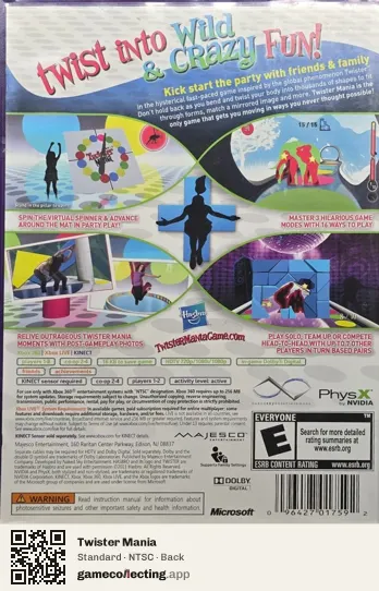 Twister Mania Xbox 360, NTSC box back