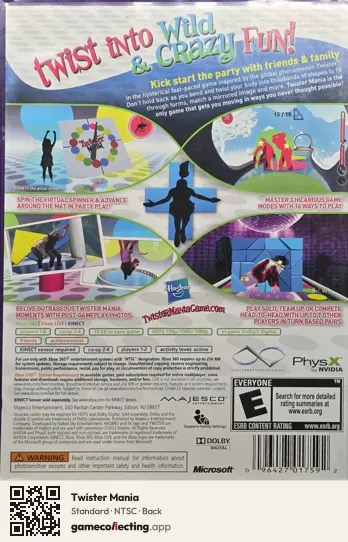 Twister Mania Xbox 360, NTSC box back