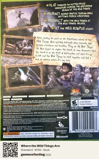 Where the Wild Things Are Xbox 360, NTSC box back