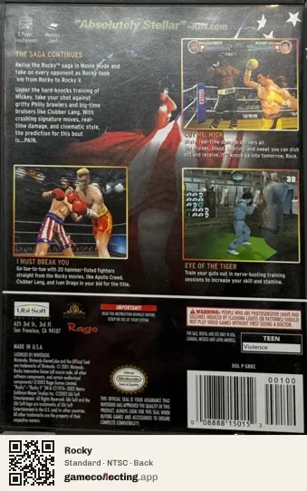 Rocky Nintendo GameCube, NTSC box back