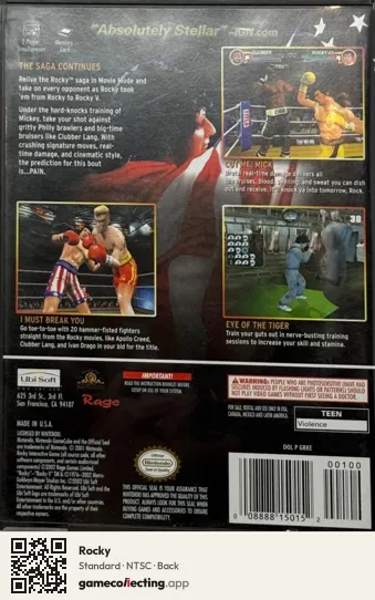 Rocky Nintendo GameCube, NTSC box back