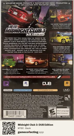 Midnight Club 3: DUB Edition PlayStation Portable, NTSC box back