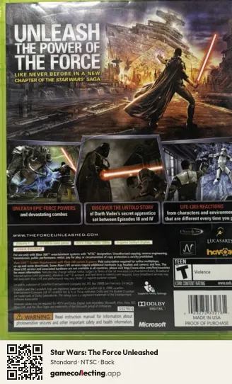 Star Wars: The Force Unleashed Xbox 360, NTSC box back