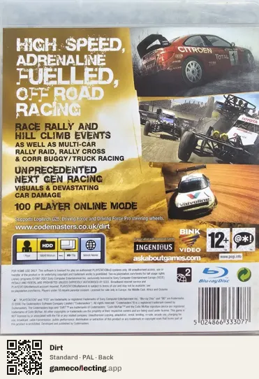 Dirt PlayStation 3, PAL box back