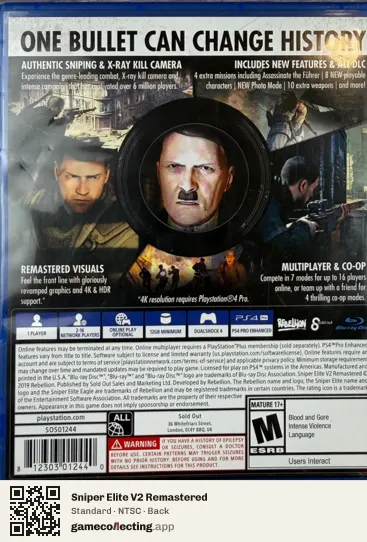 Sniper Elite V2 Remastered PlayStation 4, NTSC box back