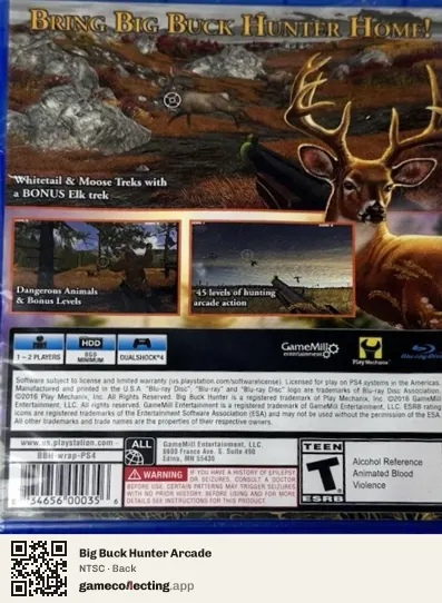 Big Buck Hunter Arcade PlayStation 4, NTSC box back