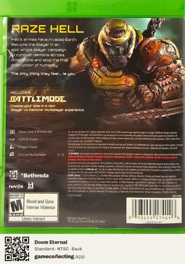 Doom Eternal Xbox One, NTSC box back