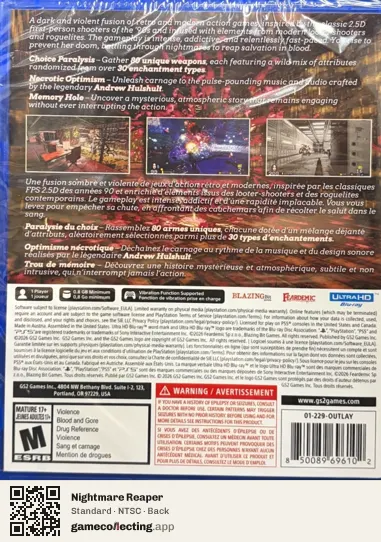 Nightmare Reaper PlayStation 5, NTSC box back