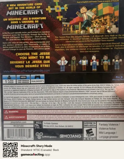 Minecraft: Story Mode PlayStation 3, Canada box back