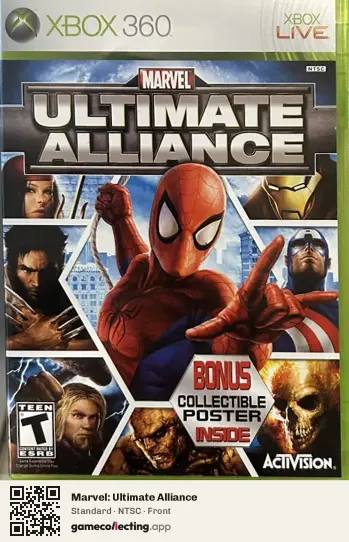 Marvel: Ultimate Alliance Xbox 360, NTSC box front