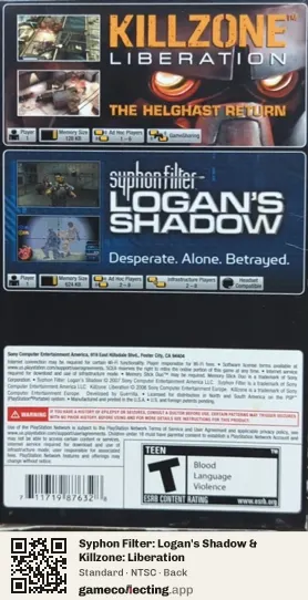 Syphon Filter: Logan's Shadow & Killzone: Liberation PlayStation Portable, NTSC box back