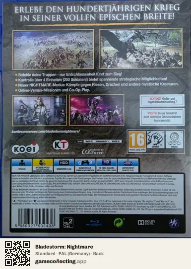 Bladestorm: Nightmare PlayStation 4, Germany box back