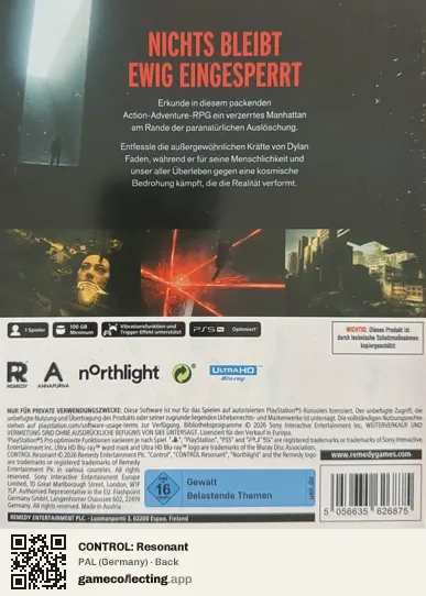 CONTROL: Resonant PlayStation 5, Germany box back