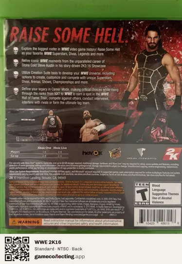 WWE 2K16 Xbox One, NTSC box back