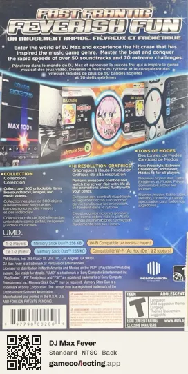 DJ Max Fever PlayStation Portable, NTSC box back