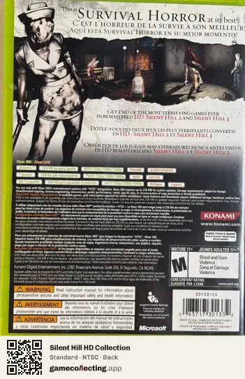 Silent Hill HD Collection Xbox 360, NTSC box back