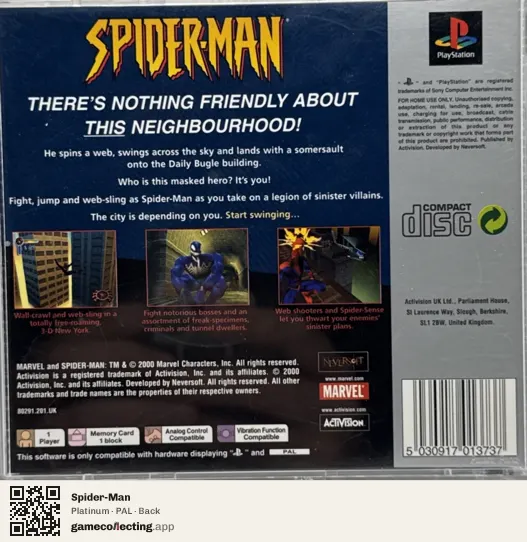 Spider-Man PlayStation, PAL box back