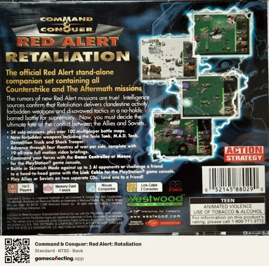 Command & Conquer: Red Alert: Retaliation PlayStation, NTSC box back