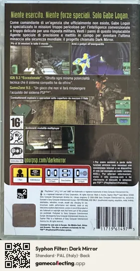 Syphon Filter: Dark Mirror PlayStation Portable, Italy box back
