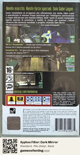 Syphon Filter: Dark Mirror PlayStation Portable, Italy box back
