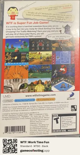 WTF: Work Time Fun PlayStation Portable, NTSC box back