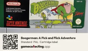 Boogerman: A Pick and Flick Adventure Super Nintendo Entertainment System, PAL cartridge label
