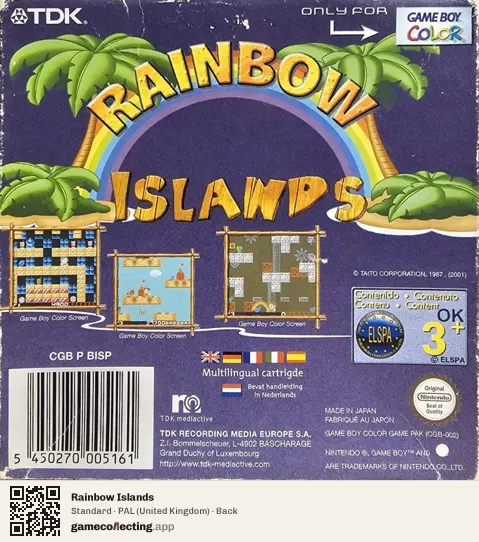 Rainbow Islands Game Boy Color, United Kingdom box back