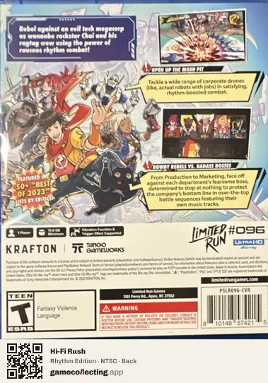 Hi-Fi Rush PlayStation 5, NTSC box back