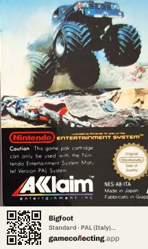 Bigfoot Nintendo Entertainment System, PAL cartridge label