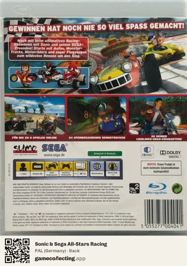 Sonic & Sega All-Stars Racing PlayStation 3, Germany box back