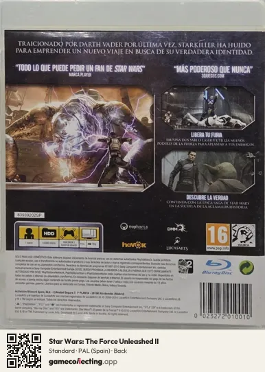 Star Wars: The Force Unleashed II PlayStation 3, Spain box back