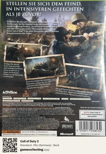 Call of Duty 3 Xbox 360, Germany box back