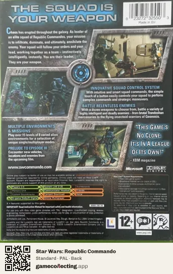 Star Wars: Republic Commando Xbox, PAL box back