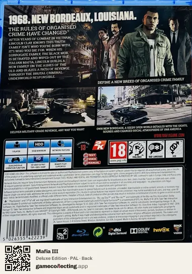 Mafia III PlayStation 4, PAL box back