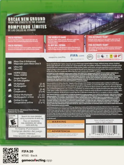 FIFA 20 Xbox One, NTSC box back