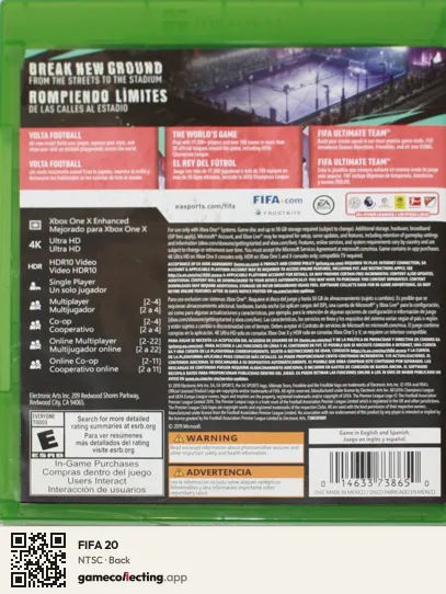 FIFA 20 Xbox One, NTSC box back