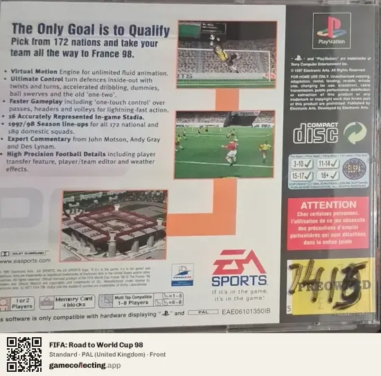 FIFA: Road to World Cup 98 PlayStation, United Kingdom box front