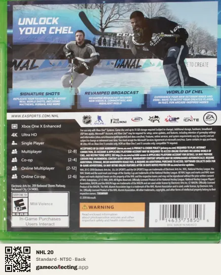 NHL 20 Xbox One, NTSC box back